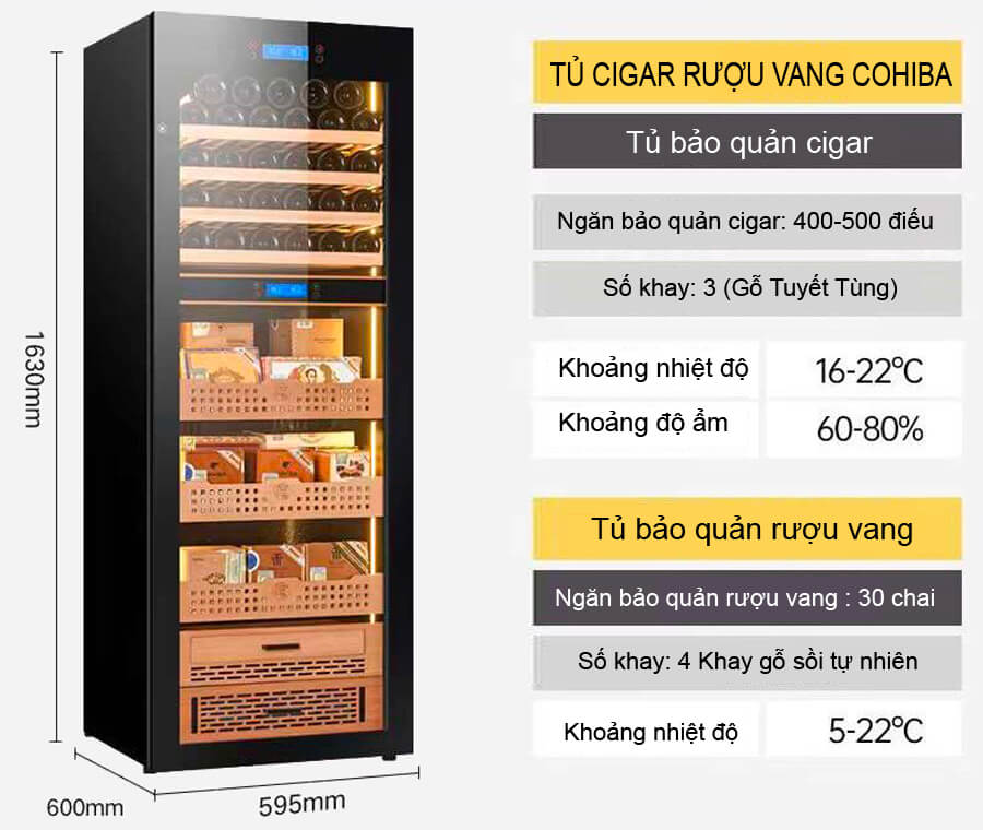 Tủ đựng xì gà rượu vang 2 trong 1 Cohiba H2163